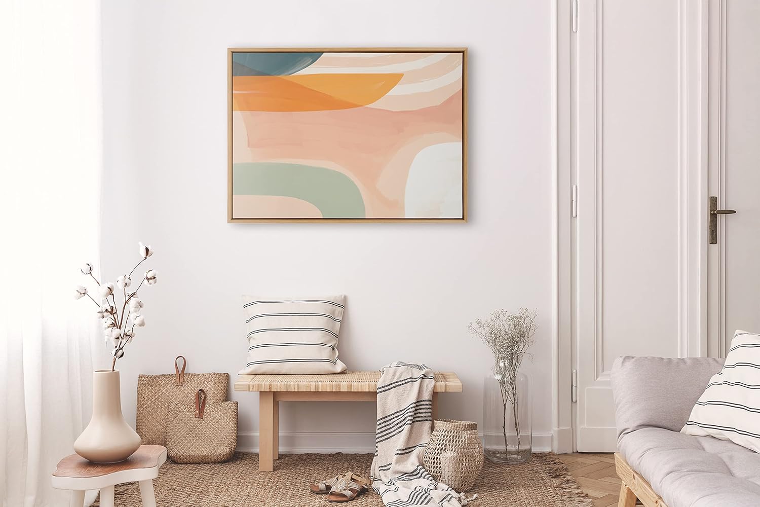 Kate and Laurel Sylvie Sunrise over Marrakesh Framed Canvas Wall Art by Kate Aurelia Holloway 23x33 Natural Decorative Boho Chic Art Print for WallNatural