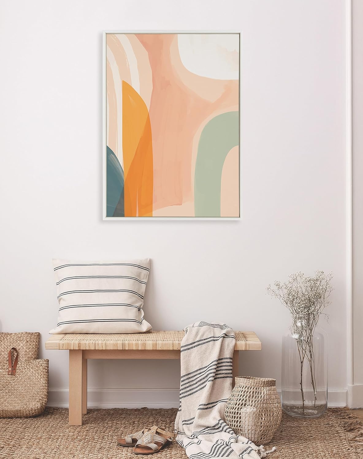 Kate and Laurel Sylvie Sunrise over Marrakesh Framed Canvas Wall Art by Kate Aurelia Holloway 23x33 Natural Decorative Boho Chic Art Print for WallWhite