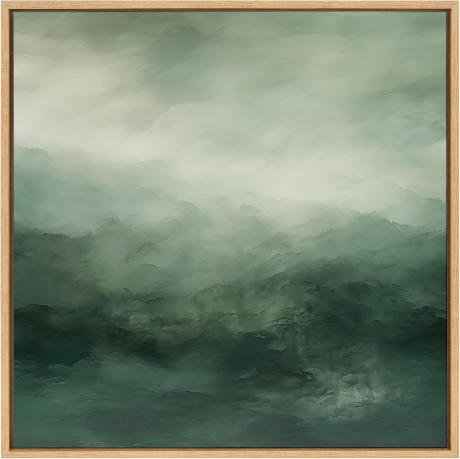 Kate and Laurel Sylvie Tonal Abstract Comforting Sage Emerald Forest Green Landscape Framed Canvas Wall Art by The Creative Bunch Studio 30x30 Natural Modern Abstract Landscape Art for WallNatural