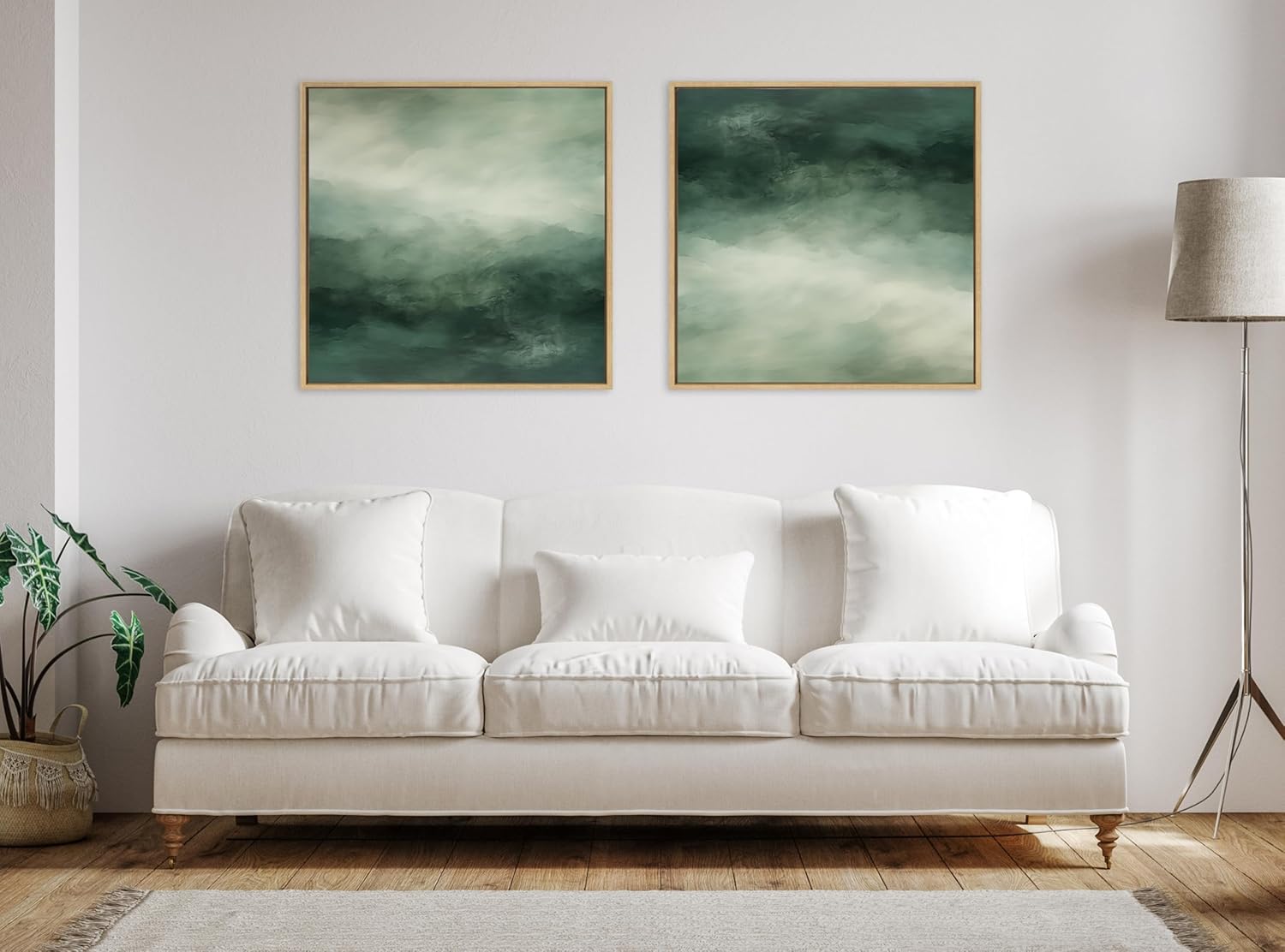 Kate and Laurel Sylvie Tonal Abstract Comforting Sage Emerald Forest Green Landscape Framed Canvas Wall Art by The Creative Bunch Studio 30x30 Natural Modern Abstract Landscape Art for WallNatural