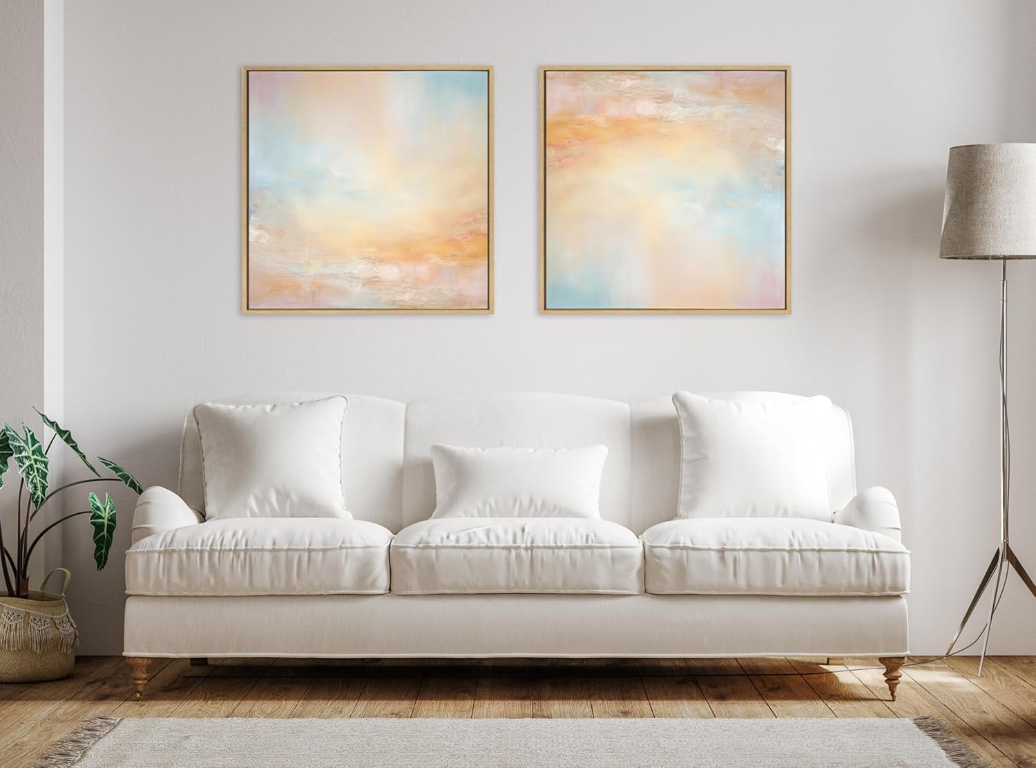 Kate and Laurel Sylvie Tonal Abstract Playful Powdery Pastels Soft Pale Color Tints Framed Canvas Wall Art by The Creative Bunch Studio 30x30 Natural Modern Abstract Landscape Art for Wall