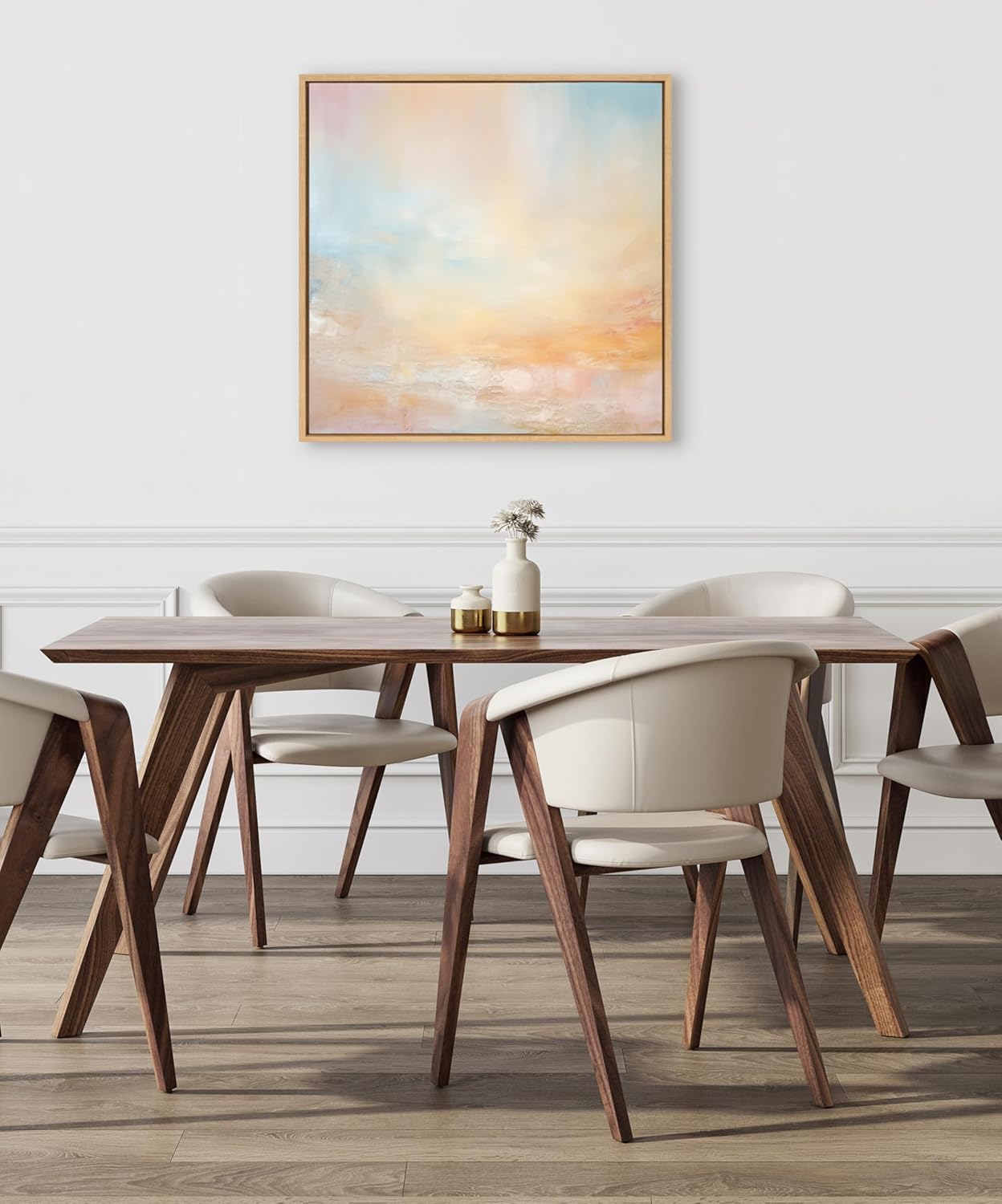 Kate and Laurel Sylvie Tonal Abstract Playful Powdery Pastels Soft Pale Color Tints Framed Canvas Wall Art by The Creative Bunch Studio 30x30 Natural Modern Abstract Landscape Art for Wall