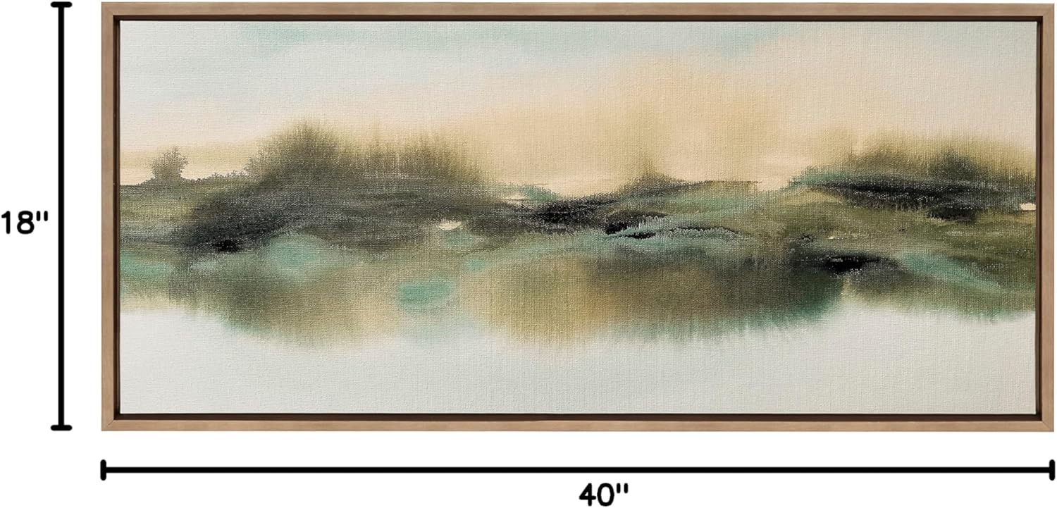 Kate and Laurel Sylvie Tranquil Meadows Framed Canvas Wall Art by Amy Lighthall 18x40 Gold Soft Abstract Watercolor Nature Landscape Art for Wall Home DecorGold