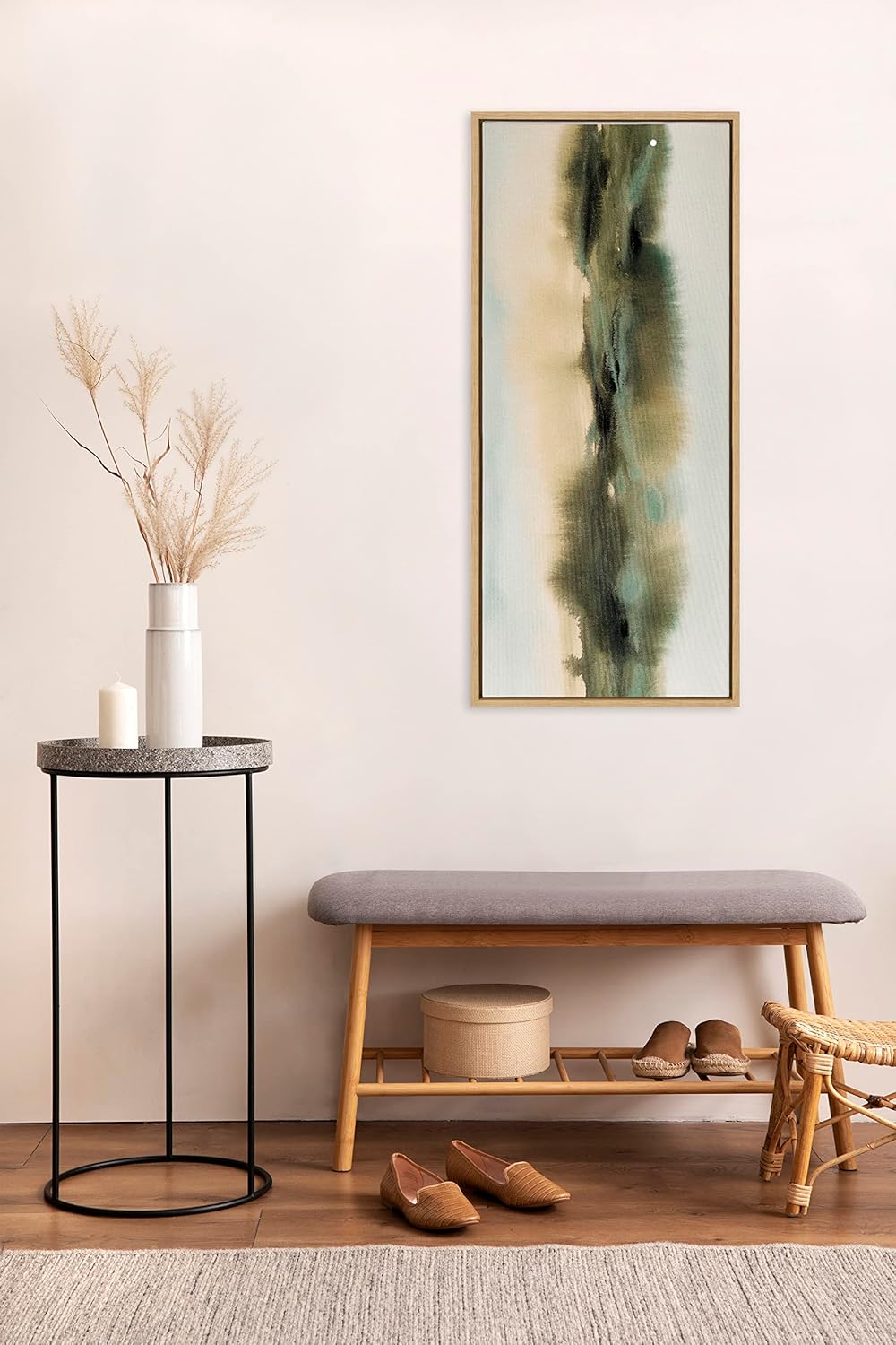 Kate and Laurel Sylvie Tranquil Meadows Framed Canvas Wall Art by Amy Lighthall 18x40 Gold Soft Abstract Watercolor Nature Landscape Art for Wall Home DecorNatural