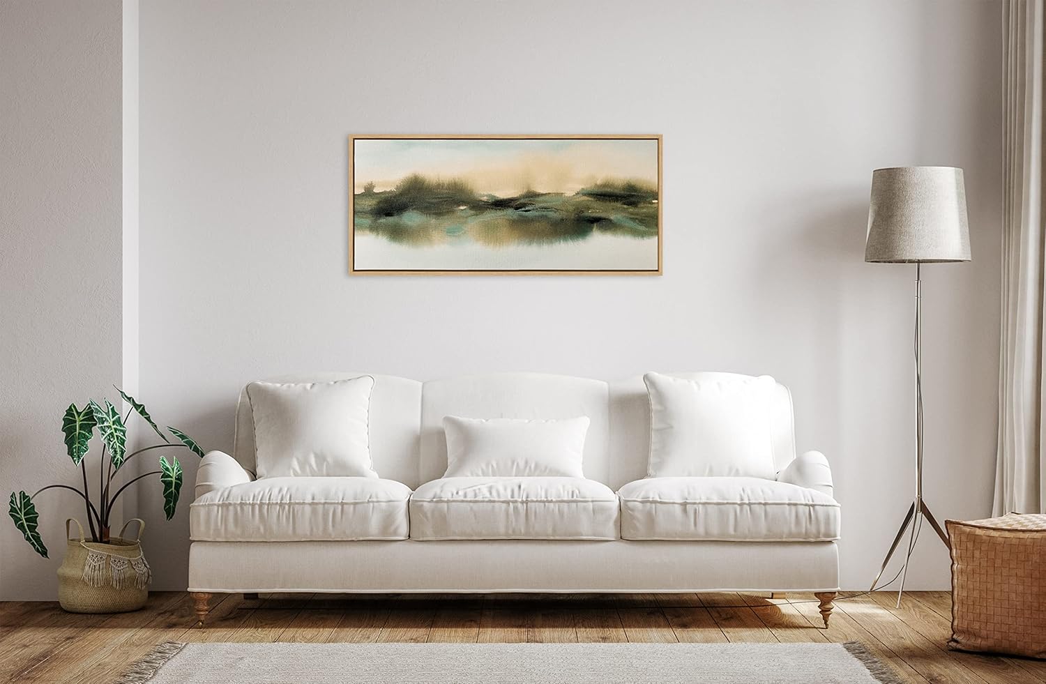 Kate and Laurel Sylvie Tranquil Meadows Framed Canvas Wall Art by Amy Lighthall 18x40 Gold Soft Abstract Watercolor Nature Landscape Art for Wall Home DecorNatural