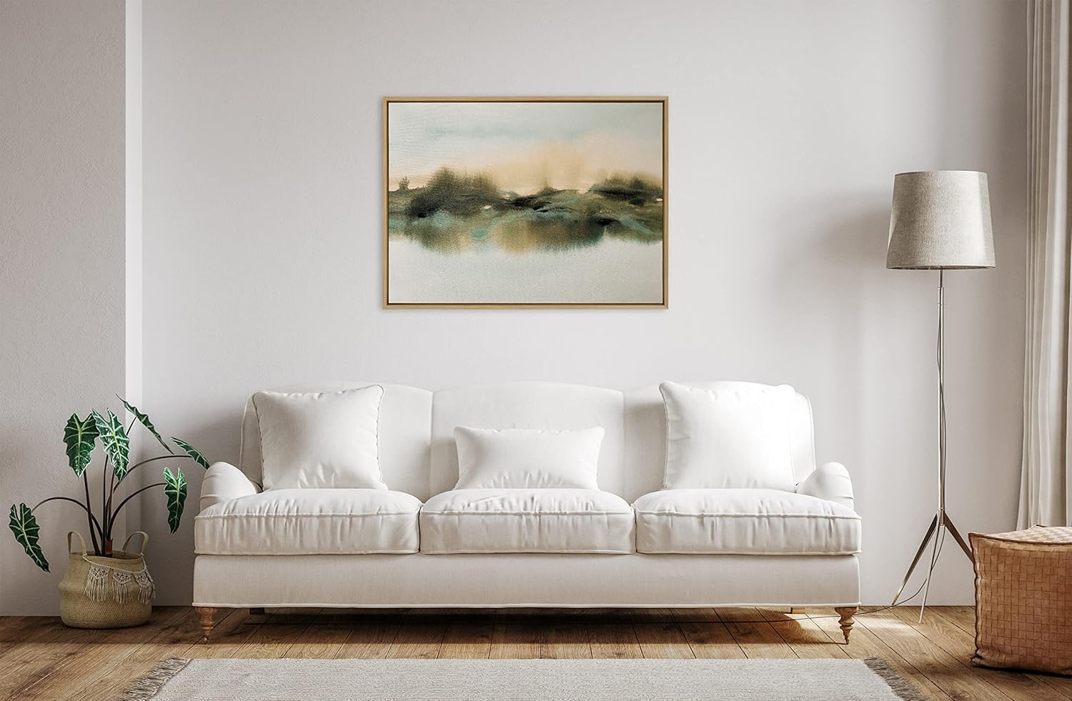 Kate and Laurel Sylvie Tranquil Meadows Framed Canvas Wall Art by Amy Lighthall 18x40 Gold Soft Abstract Watercolor Nature Landscape Art for Wall Home DecorNatural