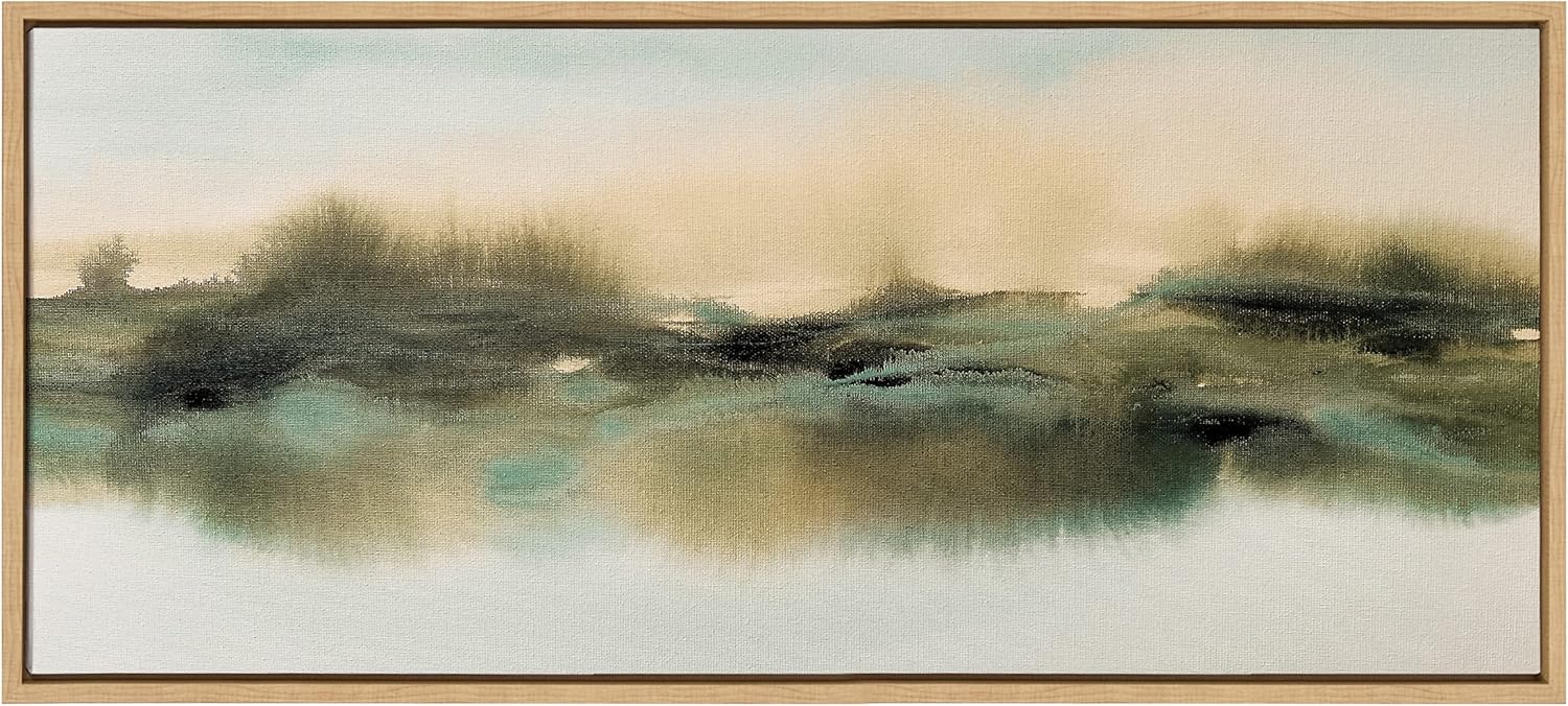 Kate and Laurel Sylvie Tranquil Meadows Framed Canvas Wall Art by Amy Lighthall 18x40 Gold Soft Abstract Watercolor Nature Landscape Art for Wall Home DecorNatural
