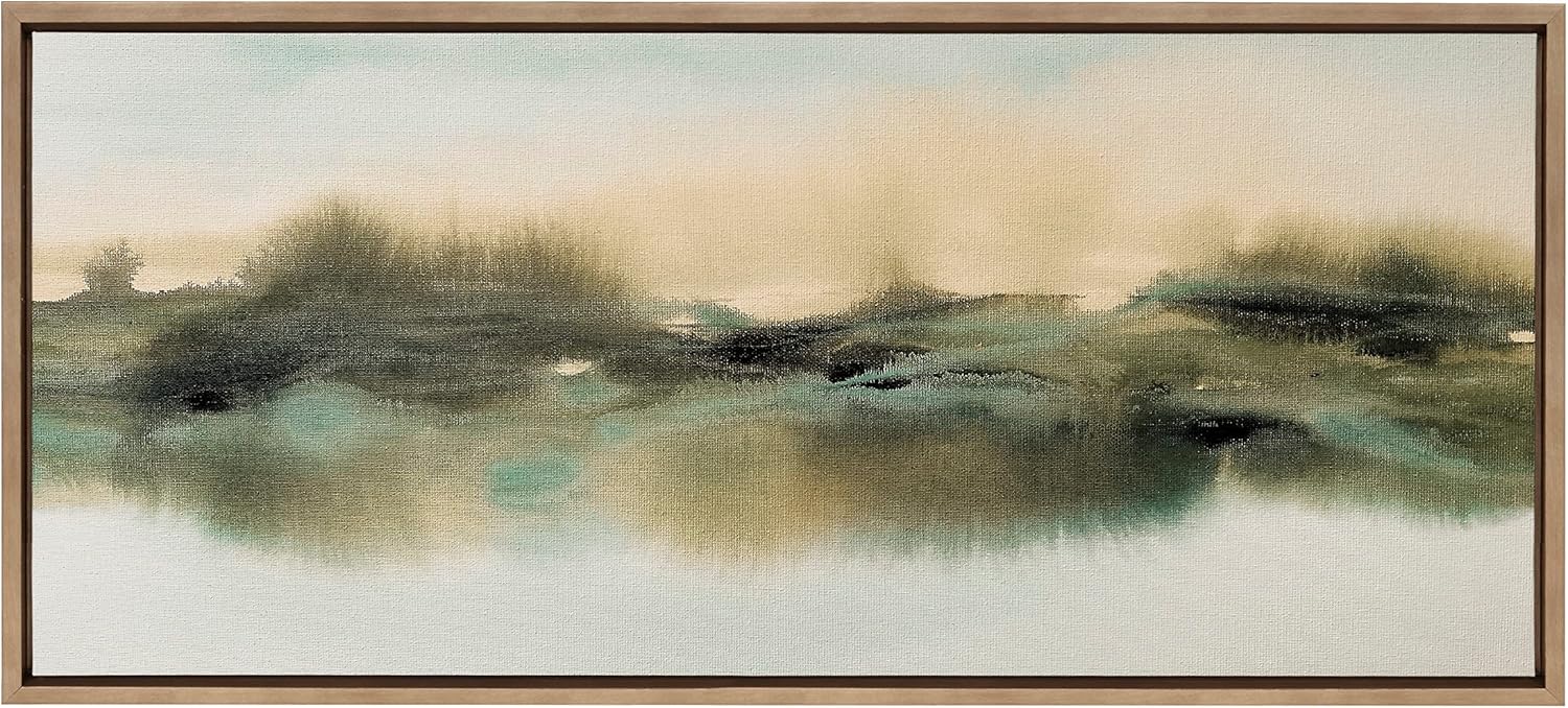 Kate and Laurel Sylvie Tranquil Meadows Framed Canvas Wall Art by Amy Lighthall 18x40 Gold Soft Abstract Watercolor Nature Landscape Art for Wall Home DecorGold