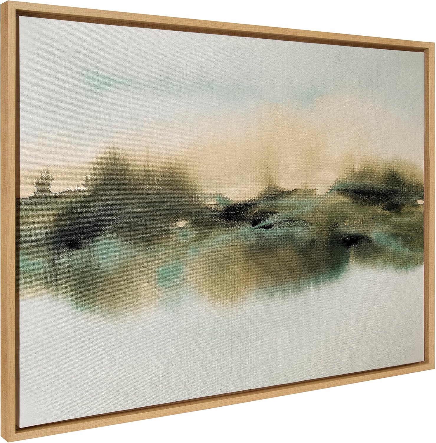 Kate and Laurel Sylvie Tranquil Meadows Framed Canvas Wall Art by Amy Lighthall 18x40 Gold Soft Abstract Watercolor Nature Landscape Art for Wall Home DecorNatural