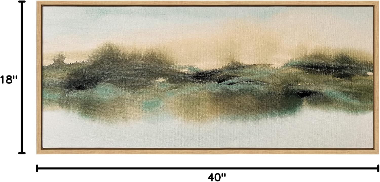 Kate and Laurel Sylvie Tranquil Meadows Framed Canvas Wall Art by Amy Lighthall 18x40 Gold Soft Abstract Watercolor Nature Landscape Art for Wall Home DecorNatural
