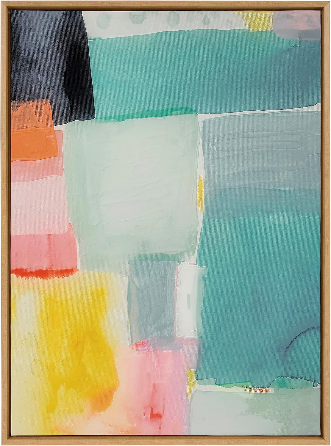 Kate and Laurel Sylvie United Colors I Framed Canvas Wall Art by Amy Lighthall 28x38 Natural Modern Soft Watercolor Abstract Art for Wall Home DecorNatural