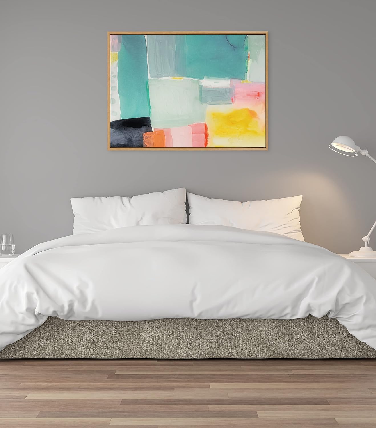 Kate and Laurel Sylvie United Colors I Framed Canvas Wall Art by Amy Lighthall 28x38 Natural Modern Soft Watercolor Abstract Art for Wall Home DecorNatural