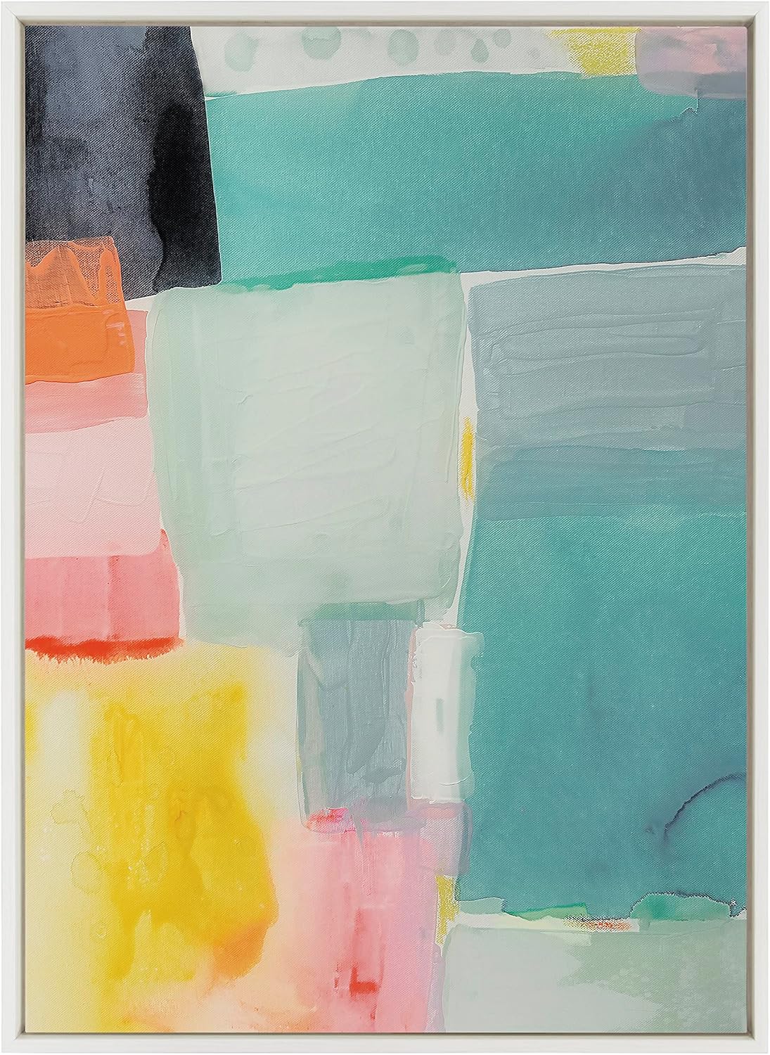 Kate and Laurel Sylvie United Colors I Framed Canvas Wall Art by Amy Lighthall 28x38 Natural Modern Soft Watercolor Abstract Art for Wall Home DecorWhite