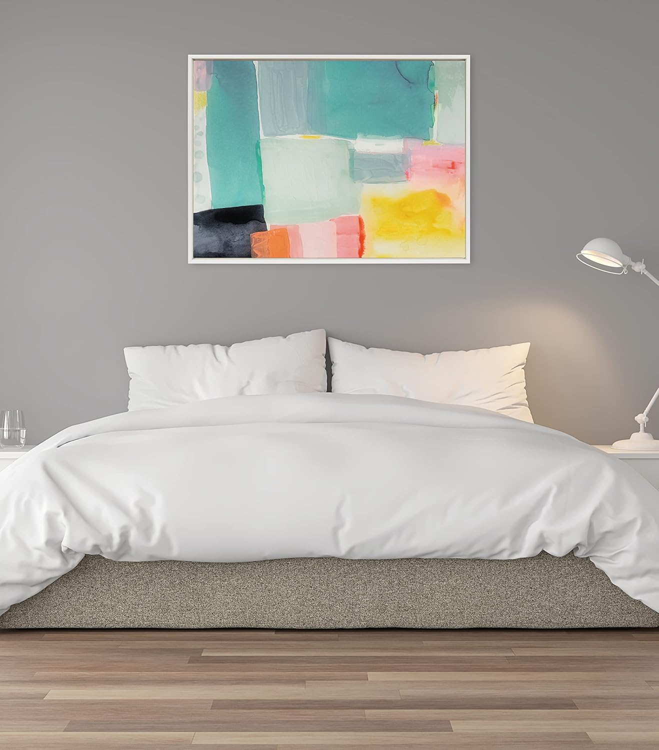 Kate and Laurel Sylvie United Colors I Framed Canvas Wall Art by Amy Lighthall 28x38 Natural Modern Soft Watercolor Abstract Art for Wall Home DecorWhite