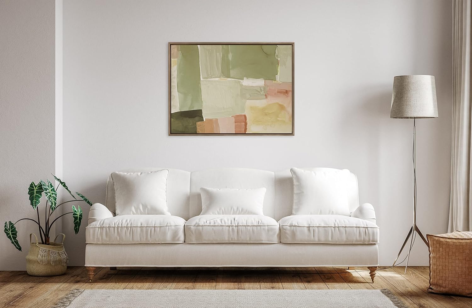 Kate and Laurel Sylvie United Colors III Framed Canvas Wall Art by Amy Lighthall 28x38 Natural Modern Soft Watercolor Abstract Art for Wall Home DecorGold