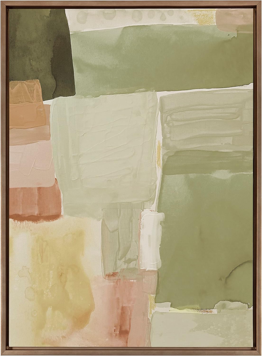 Kate and Laurel Sylvie United Colors III Framed Canvas Wall Art by Amy Lighthall 28x38 Natural Modern Soft Watercolor Abstract Art for Wall Home DecorGold