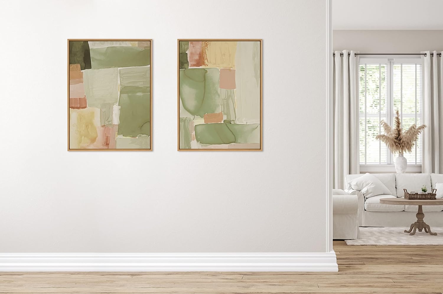 Kate and Laurel Sylvie United Colors IV Framed Canvas Wall Art by Amy Lighthall 28x38 Natural Modern Soft Watercolor Abstract Art for Wall Home DecorNatural