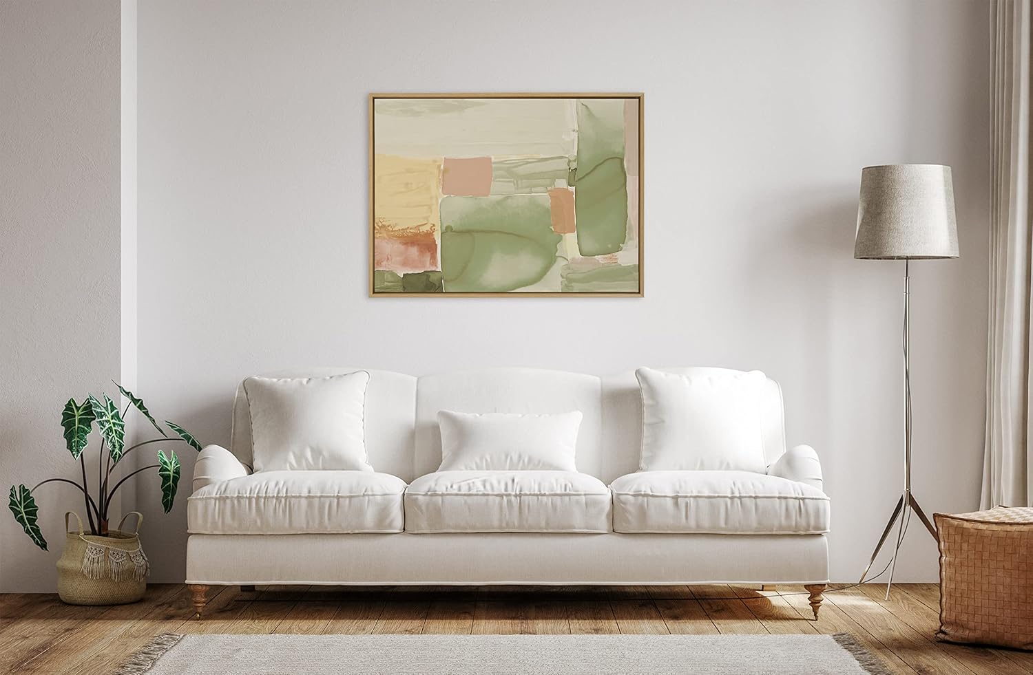 Kate and Laurel Sylvie United Colors IV Framed Canvas Wall Art by Amy Lighthall 28x38 Natural Modern Soft Watercolor Abstract Art for Wall Home DecorNatural