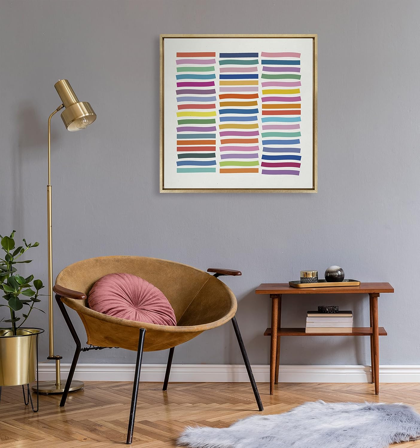 Kate and Laurel Sylvie Whimsical Lines Framed Canvas Wall Art by Apricot  Birch 30x30 Gold Modern Colorful Abstract Line Art for Nursery Wall Decor