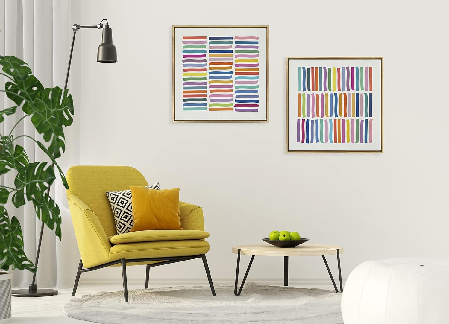 Kate and Laurel Sylvie Whimsical Lines Framed Canvas Wall Art by Apricot  Birch 30x30 Gold Modern Colorful Abstract Line Art for Nursery Wall Decor