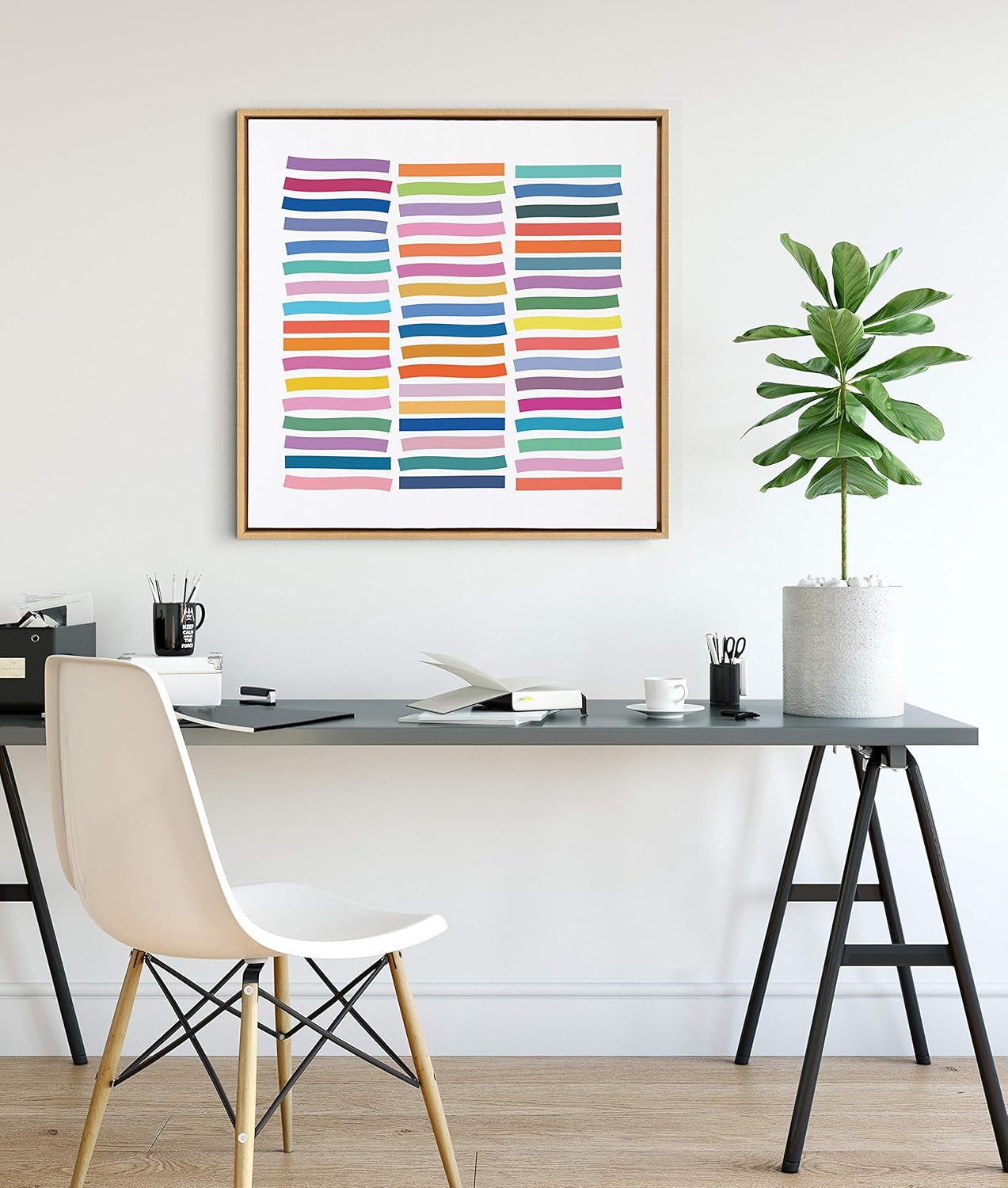 Kate and Laurel Sylvie Whimsical Lines Framed Canvas Wall Art by Apricot and Birch 30x30 Natural Colorful Abstract Decor for Wall