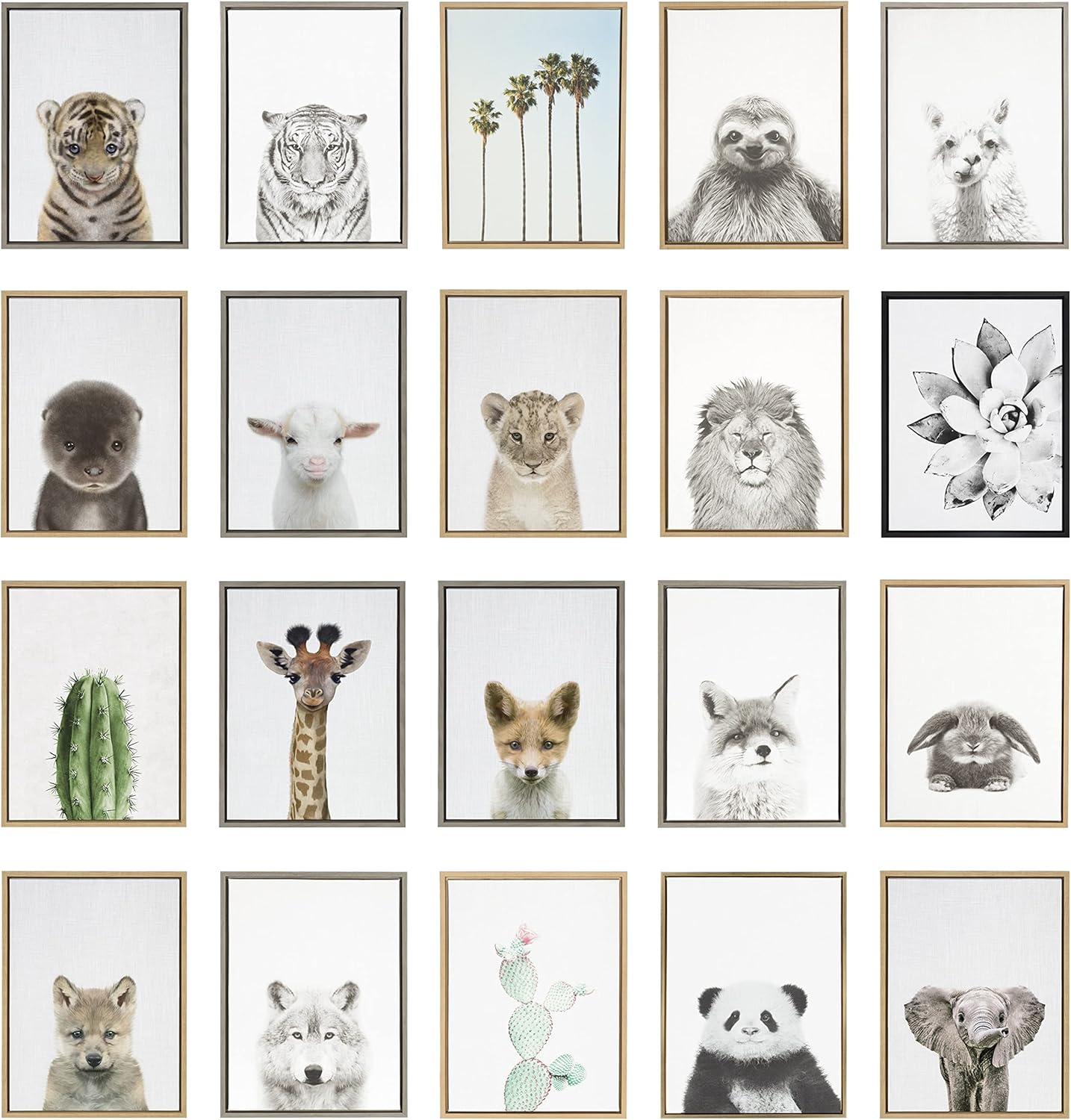 Kate and Laurel Sylvie Wolf and Bear European Framed Canvas Wall Art Set by Simon Te of Tai Prints 2 piece 18x24 Natural Modern Nature Animals Art for Wall Home DecorNatural