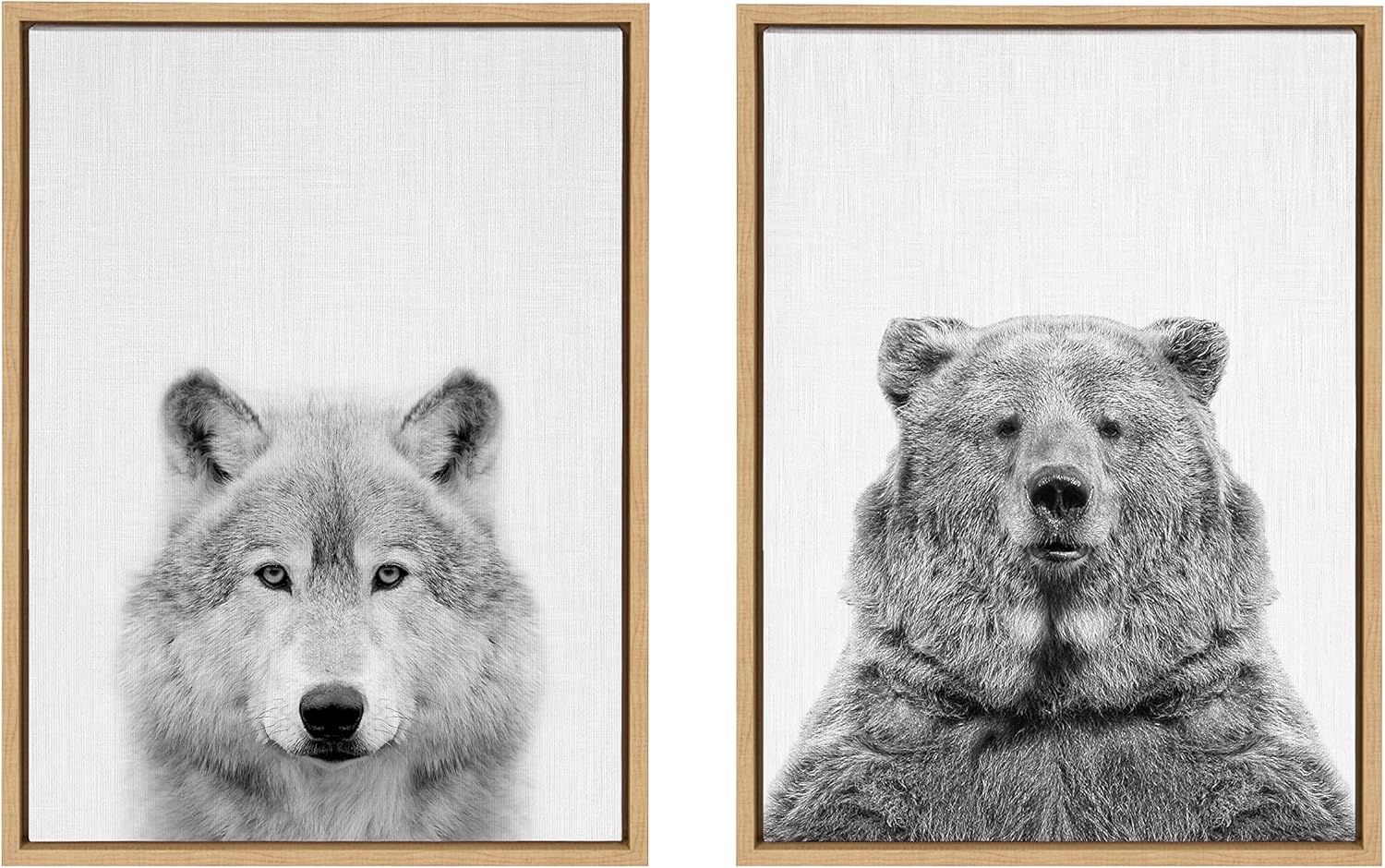 Kate and Laurel Sylvie Wolf and Bear European Framed Canvas Wall Art Set by Simon Te of Tai Prints 2 piece 18x24 Natural Modern Nature Animals Art for Wall Home DecorNatural