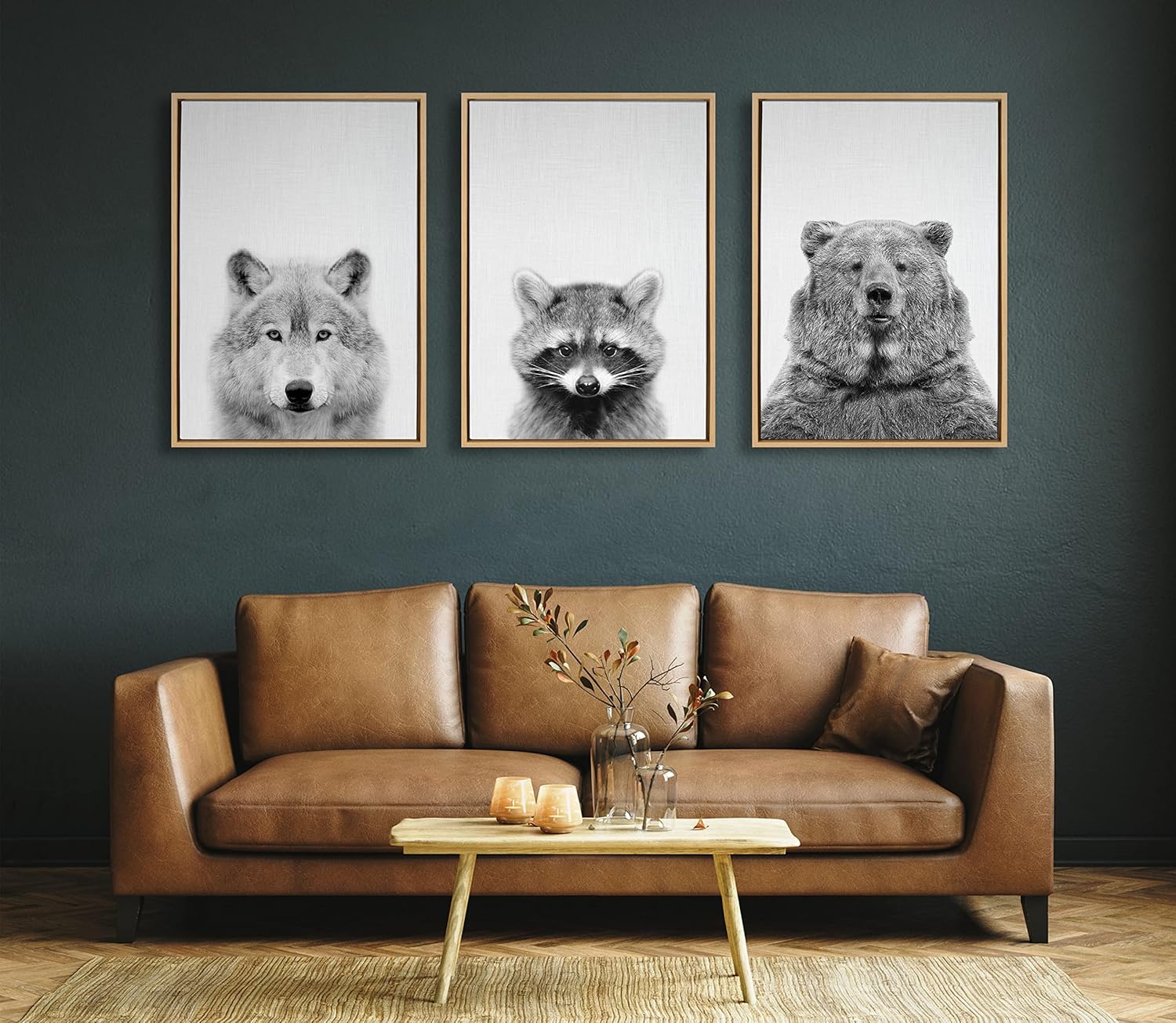 Kate and Laurel Sylvie Wolf and Bear European Framed Canvas Wall Art Set by Simon Te of Tai Prints 2 piece 18x24 Natural Modern Nature Animals Art for Wall Home DecorNatural