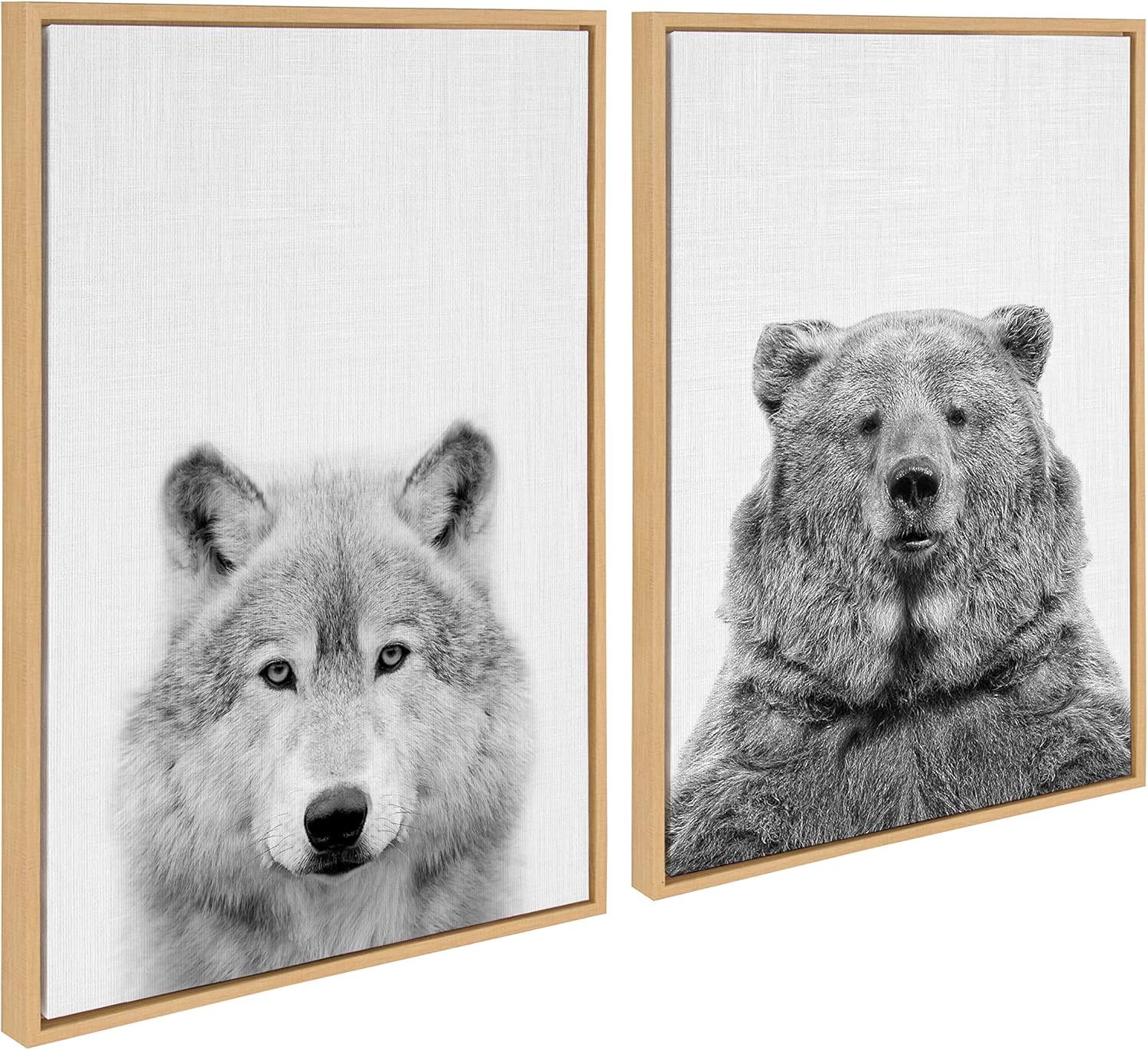 Kate and Laurel Sylvie Wolf and Bear European Framed Canvas Wall Art Set by Simon Te of Tai Prints 2 piece 18x24 Natural Modern Nature Animals Art for Wall Home DecorNatural