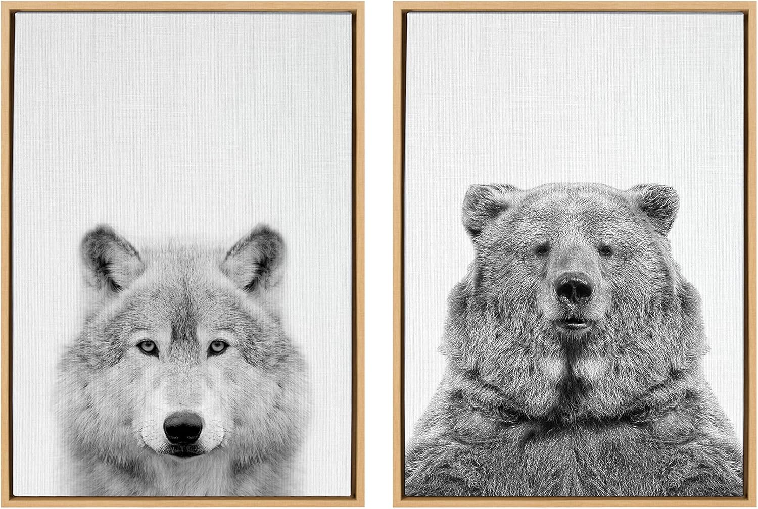 Kate and Laurel Sylvie Wolf and Bear European Framed Canvas Wall Art Set by Simon Te of Tai Prints 2 piece 18x24 Natural Modern Nature Animals Art for Wall Home DecorNatural