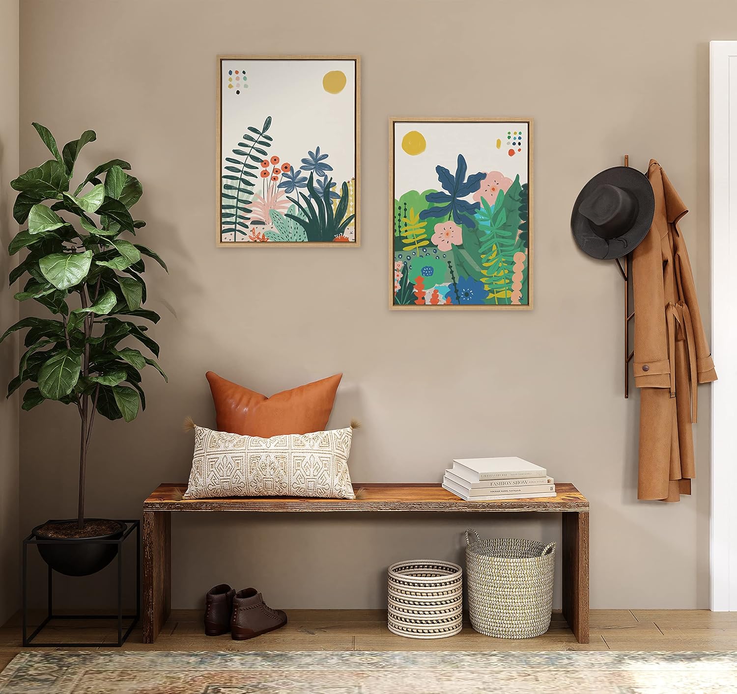 Kate and Laurel Sylvie Zen Garden 1 and 2 Framed Canvas Wall Art Set by Kelly Knaga 2 piece 18x24 Natural Modern Bright Colorful Nature Art for Wall Home Decor