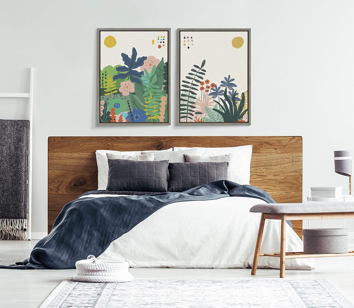 Kate and Laurel Sylvie Zen Garden 2 Framed Canvas Wall Art by Kelly Knaga 18x24 Gray Colorful Floral Art for WallGray