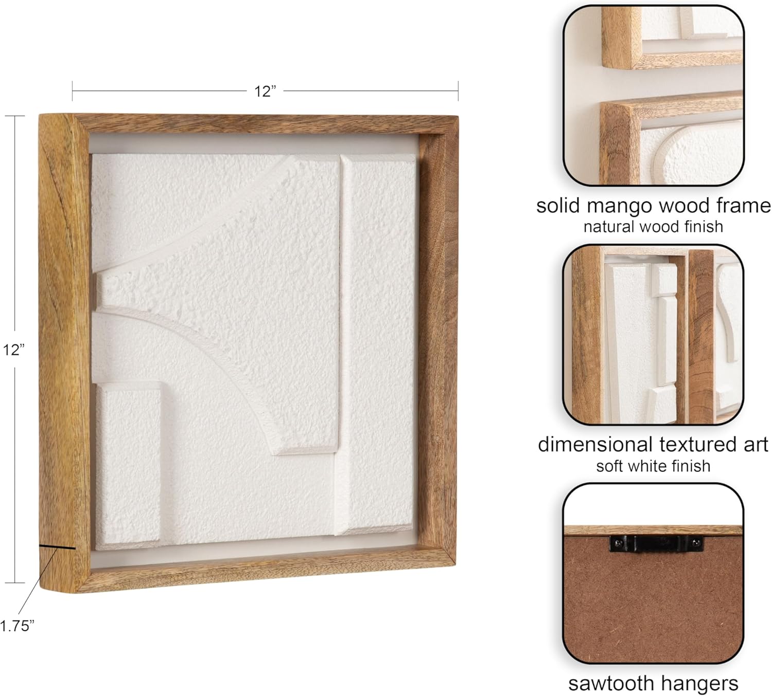 Kate and Laurel Yukiah Modern Geometric Wooden Wall Art Set Set of 3 White and Natural Wood Transitional Decorative Sculptural Wood Plaque Art Collection for Wall Decor