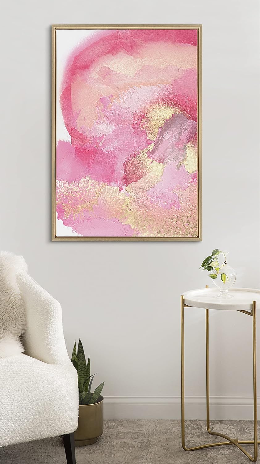 Kate and Laurel x Mentoring Positives Collaboration Pink Golden Hour Framed Canvas Wall Art 23x33 Gold Feminine Abstract Art Print for Wall