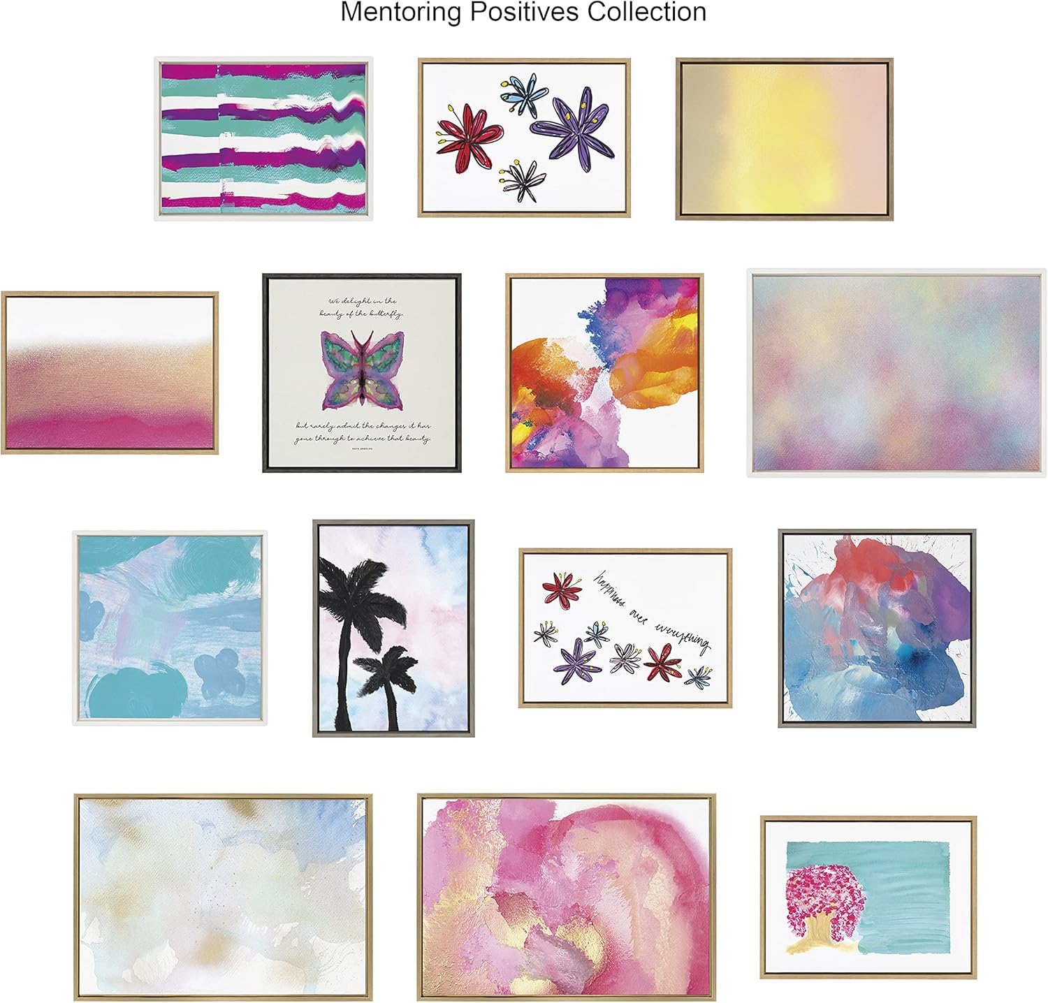 Kate and Laurel x Mentoring Positives Collaboration Pink Golden Hour Framed Canvas Wall Art 23x33 Gold Feminine Abstract Art Print for Wall