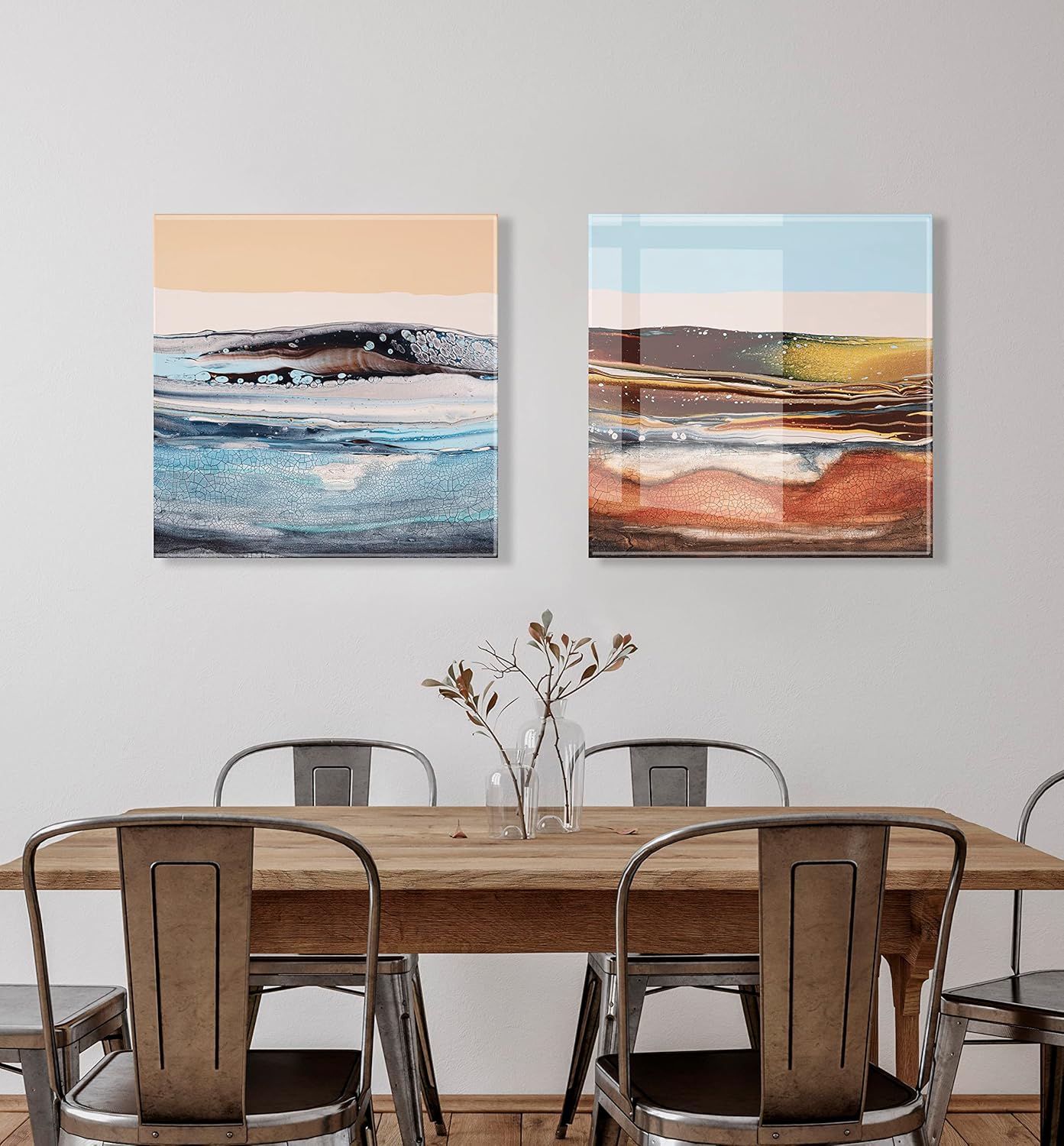 Kate and Laurel x Xizhou Xie Collaboration Glacier Park Frameless Floating Acrylic Art 23x23 Modern Abstract Bright Landscape Art for Wall