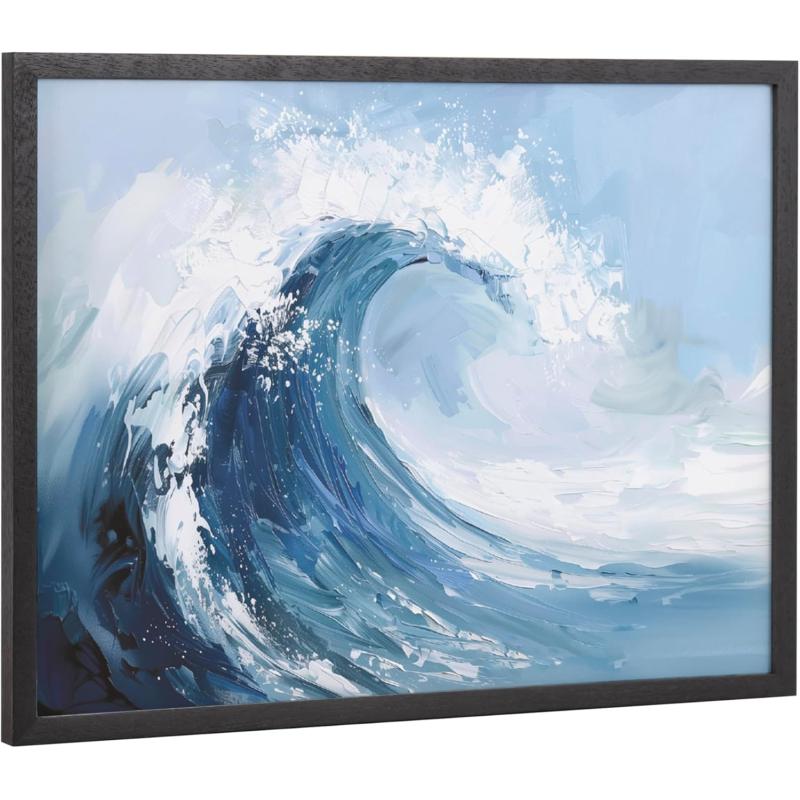 Kate and Laurel Abstract Coastal Blue Coral Framed Wall Art by The Creative Bunch Studio 12x16 Gold Modern Soft Beach Art for WallBlack  Abstract Wave