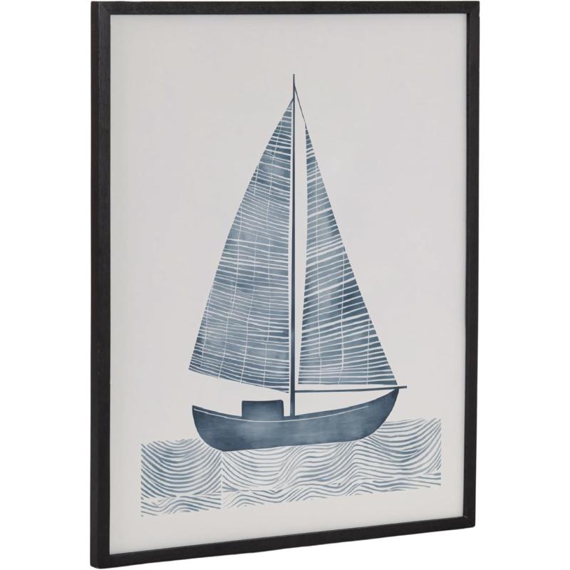 Kate and Laurel Abstract Coastal Blue Coral Framed Wall Art by The Creative Bunch Studio 12x16 Gold Modern Soft Beach Art for WallBlack  Sailboat