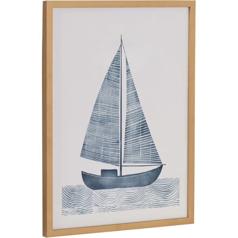 Kate and Laurel Abstract Coastal Blue Coral Framed Wall Art by The Creative Bunch Studio 12x16 Gold Modern Soft Beach Art for WallGold  Sailboat