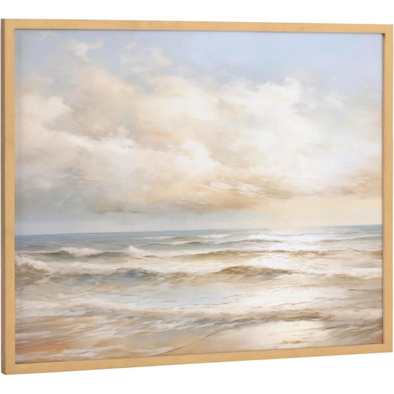 Kate and Laurel Abstract Coastal Blue Coral Framed Wall Art by The Creative Bunch Studio 12x16 Gold Modern Soft Beach Art for WallGold  Sunset
