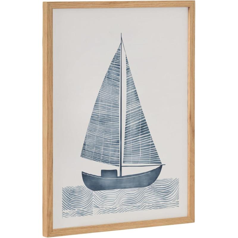 Kate and Laurel Abstract Coastal Blue Coral Framed Wall Art by The Creative Bunch Studio 12x16 Gold Modern Soft Beach Art for WallNatural  Sailboat