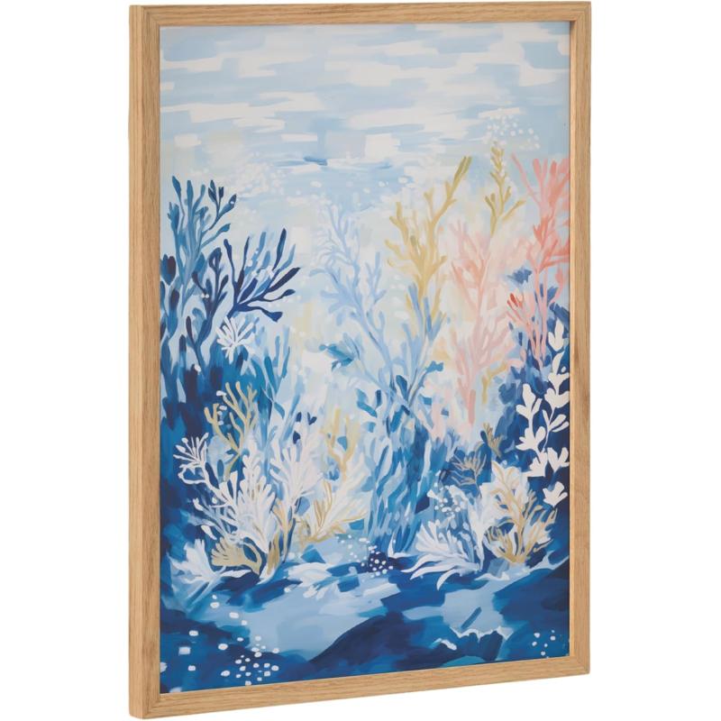 Kate and Laurel Abstract Coastal Blue Coral Framed Wall Art by The Creative Bunch Studio 12x16 Gold Modern Soft Beach Art for WallNatural  Underwater