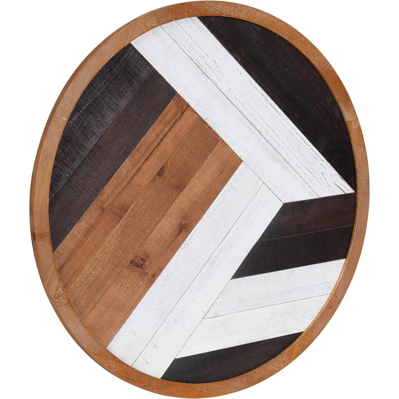 Kate and Laurel Ballez Boho Shiplap Wood Plank Art Plaque 28  Inch Diameter Multicolored Decorative Rustic Round Wooden Art for WallRustic BrownBlack