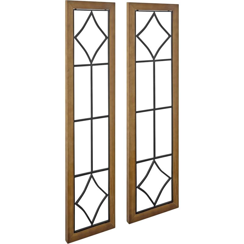 Kate and Laurel Brenham Rustic Windowpane Panel Wood and Metal Wall Plaques Set of 2 Rustic Brown and Black Chic Farmhouse Wall Decor