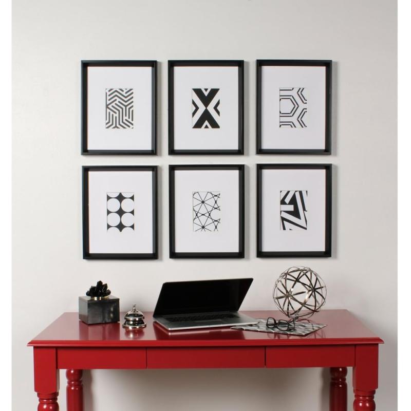 Kate and Laurel Calter 6 Framed Modern Black and White Geometric Abstract Art Prints BlackBlack