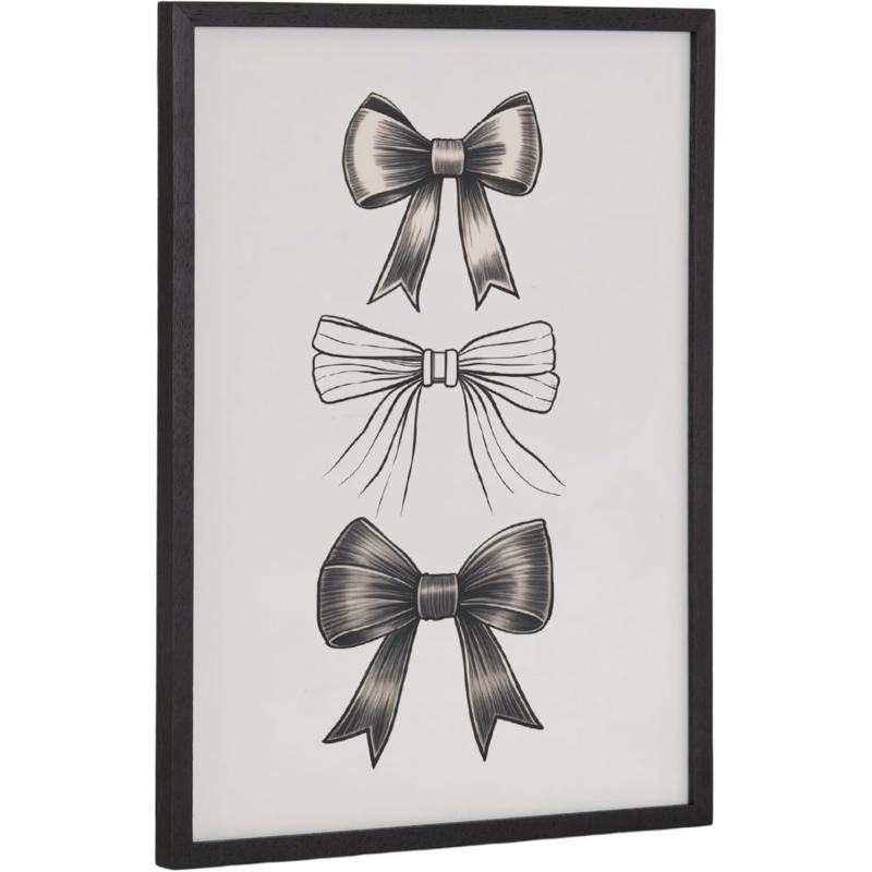 Kate and Laurel Coquette Preppy Retro Girly Red Pink Bow Cherries Framed Wall Art by The Creative Bunch Studio 12x16 Gold Cute Hair Bow Art for WallBlack  Black Bows