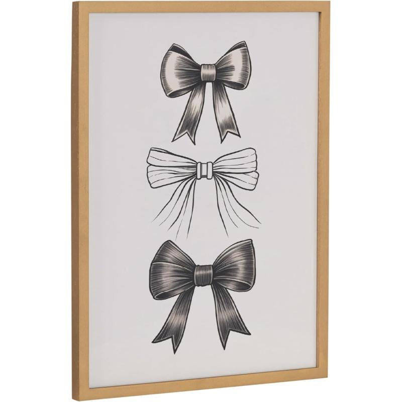 Kate and Laurel Coquette Preppy Retro Girly Red Pink Bow Cherries Framed Wall Art by The Creative Bunch Studio 12x16 Gold Cute Hair Bow Art for WallGold  Black Bows