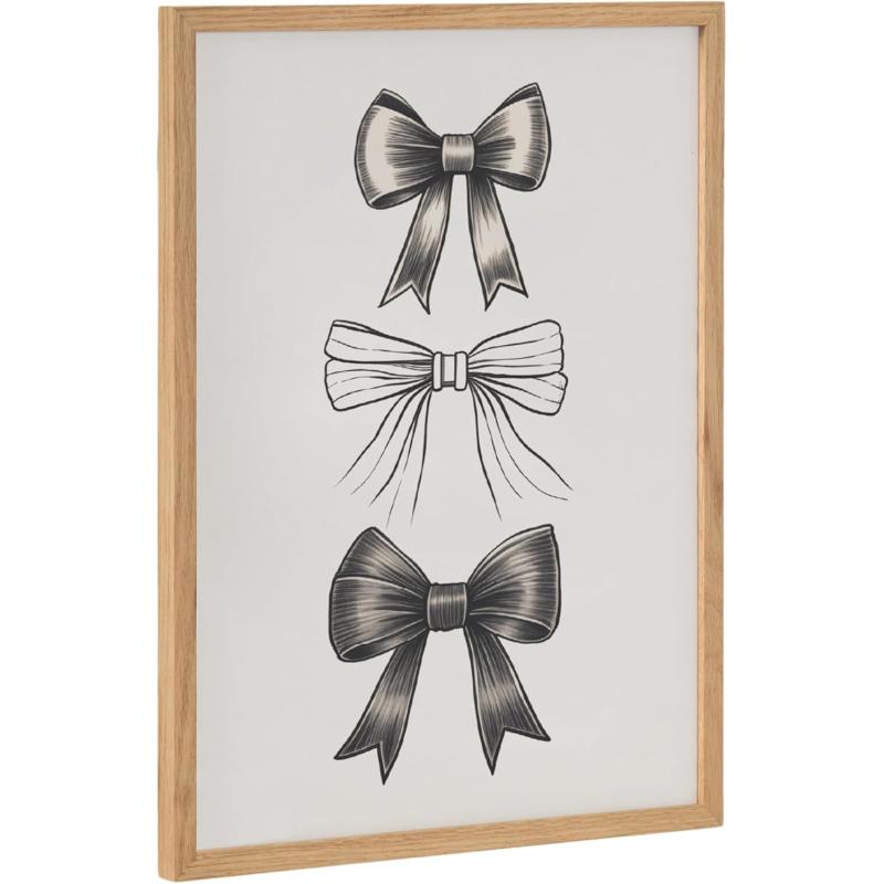Kate and Laurel Coquette Preppy Retro Girly Red Pink Bow Cherries Framed Wall Art by The Creative Bunch Studio 12x16 Gold Cute Hair Bow Art for WallNatural  Black Bows