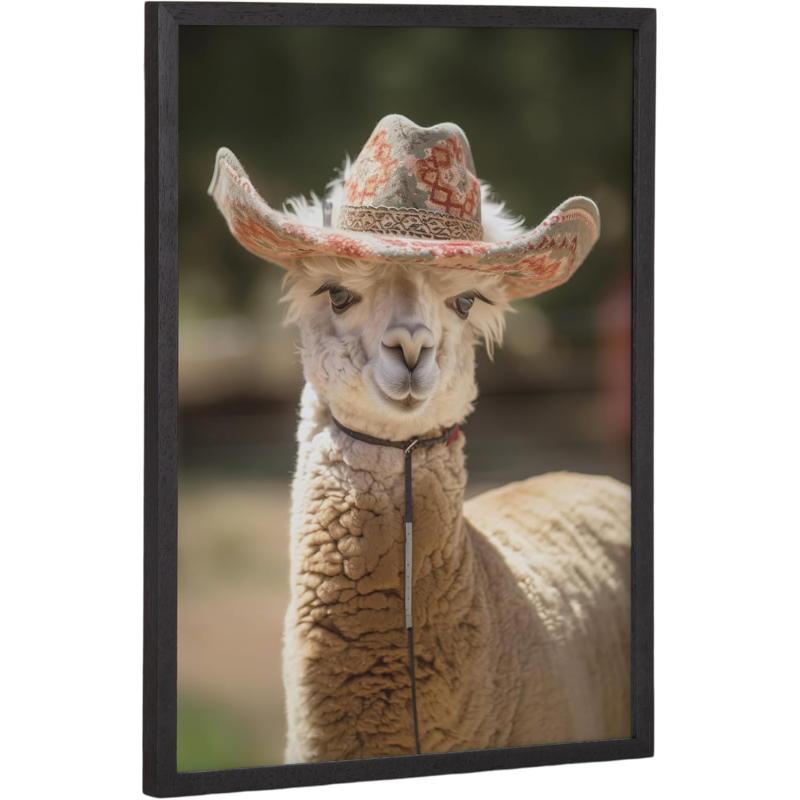 Kate and Laurel Cute Deer Wearing Glasses Framed Wall Art by The Creative Bunch Studio 12x16 Black Adorable Animal Art for WallBlack  Cowgirl Hat