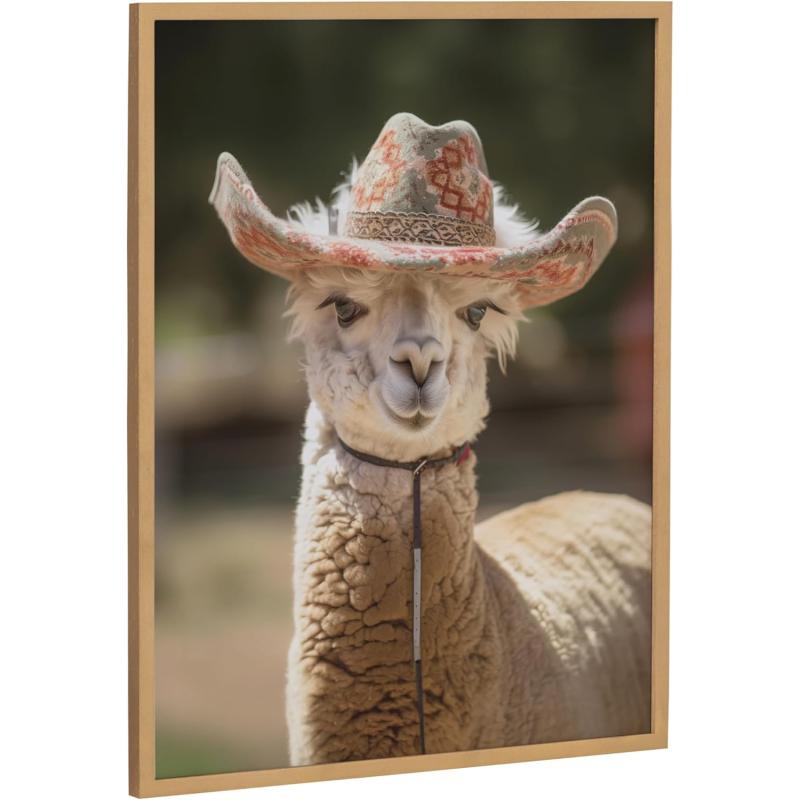 Kate and Laurel Cute Deer Wearing Glasses Framed Wall Art by The Creative Bunch Studio 12x16 Black Adorable Animal Art for WallGold  Cowgirl Hat